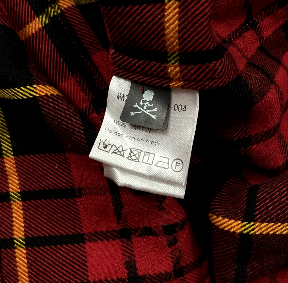 1458 Mastermind World Japan Oversized Plaid Skull Flannel Shirt Red
