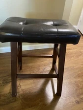 Wood Stool With Leather Seat