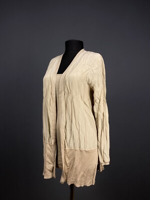 Max&Moi Damen Cardigan beige Wolle Seide offene Schrift Strick Wickel Pullover Gr. 36 UK 8