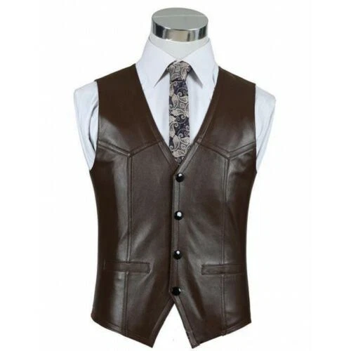 Authentic Men's Brown Leather Vest Genuine Soft Sheepskin Buttoned Biker Vest
Opens in a new window