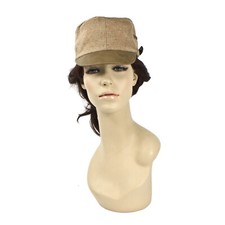 Women's Kepi Hat Light Brown Tan Civil War Style Flat Button Pocket Herringbone
