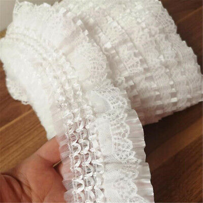 50CM White Pleated Lace Trim Ruffle Ribbon Skirt Doll Garment Sewing Craft  DIY 