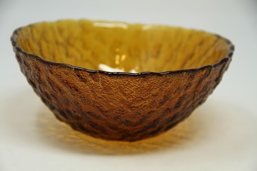 Set of 2 Handmade Brown Ripple Glass Cereal Bowls Butterscotch Mid Century Vtg - Picture 3 of 6