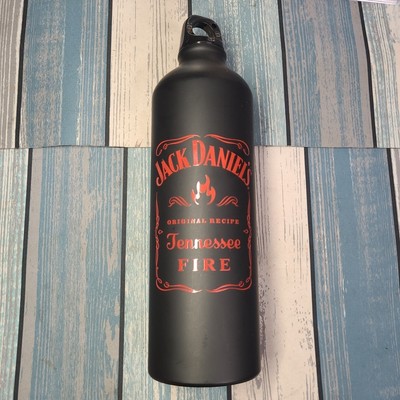 Jack Daniels Tennessee Fire Old No. 7 Black Aluminum 20oz Water Bottle Screw Cap