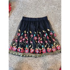 Black Stretchy Skirt with Multicolor Floral Embroidery