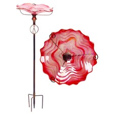 G128 32 Inch Height Glass Pink Bird Baths Bird Feeder with Metal Stake