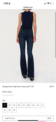 DL1961 Women's 25 Bridget Boot High Rise Instasculpt 33'' Jeans Indigo Coated NWT