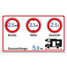 Hinweisaufkleber Wohnmobil mit Wunschtext Breite Höhe Gewicht Länge Sticker R155