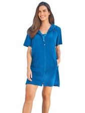 NWT Swimsuits For All Womens Blue Terry Cover Up Hoodie Zip Swim Cover Sz 18/20