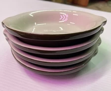 Set of 4 Hall 513 Round Baking Dishes Green / White 6.5" /7” Au Gratin