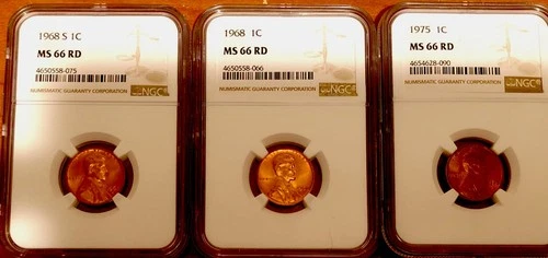 3 - Lincoln Pennies NGC MS 66 RD 68, 68-S , 75