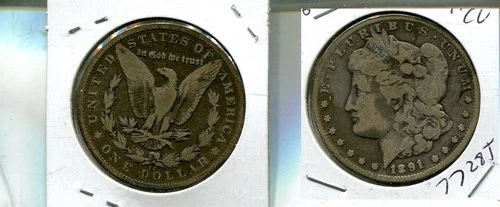 1891 CC MORGAN SILVER DOLLAR VG 7728T