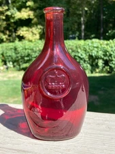 Vintage 1970's Ruby Red Wheaton Glass Crown Bottle - 5.5" Tall