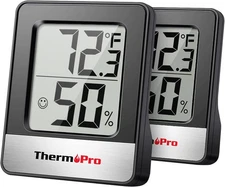 ThermoPro TP49 2 Pieces Digital Hygrometer Indoor Black Thermometer 