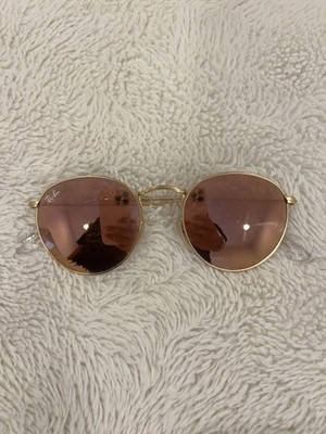 Ray-Ban Round Sunglasses Mirrored Pink Glass Lenses Gold Metal Full Rim