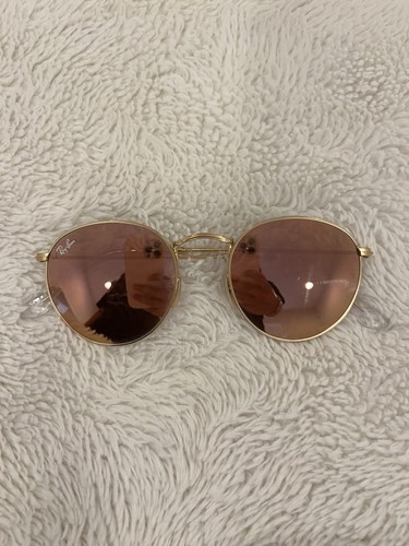 Ray-Ban Round Sunglasses Mirrored Pink Glass Lenses Gold Metal Full Rim