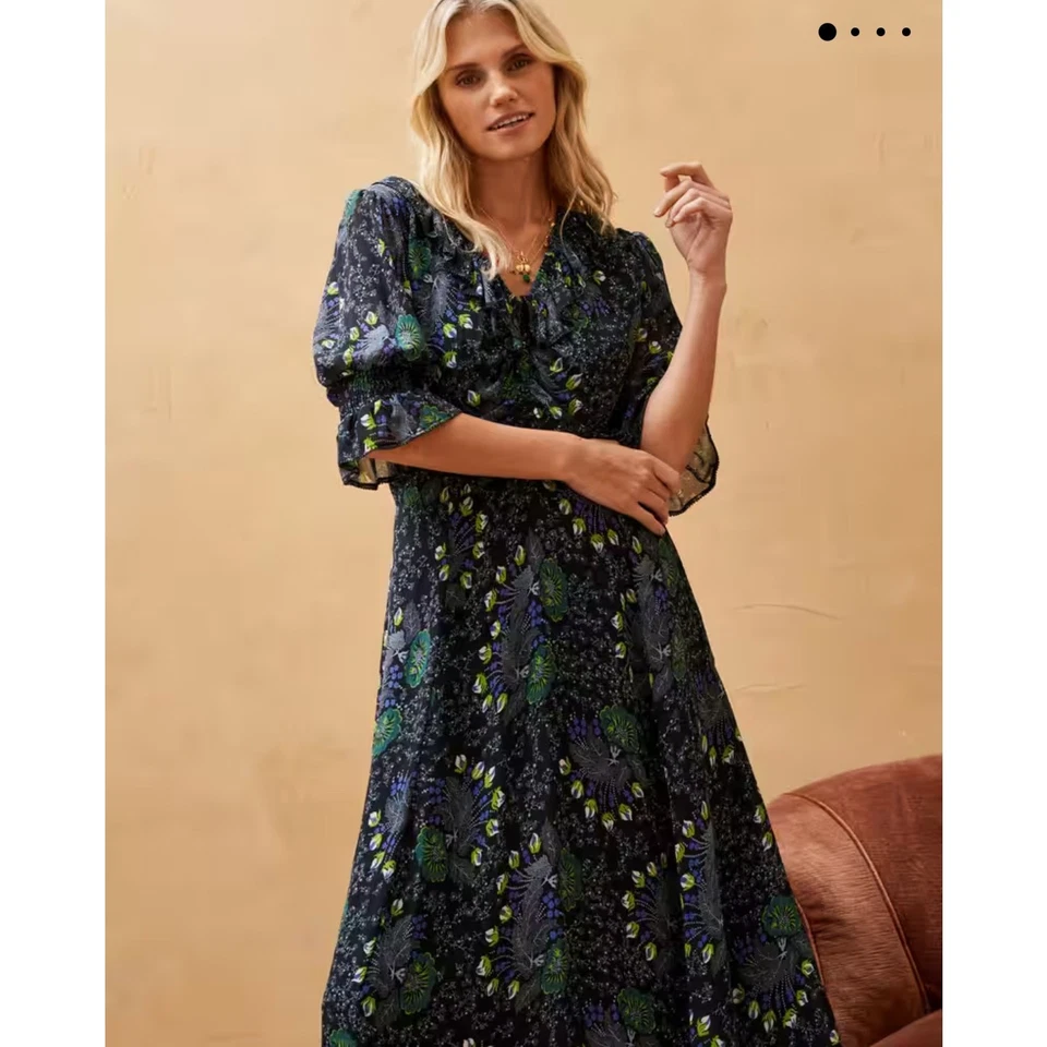 Vestido Floral Brora Seda Acanalado Mujer 10 Romántico Cottagecore Otoño Boho Boda Foto 3 de 4