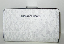 Michael Kors Jet Set Travel Medium Bifold Wallet Silver Signature NWT $178
