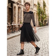 ModCloth Black Striped Star Sweater Tulle Skirt Fit Flare Dress Medium