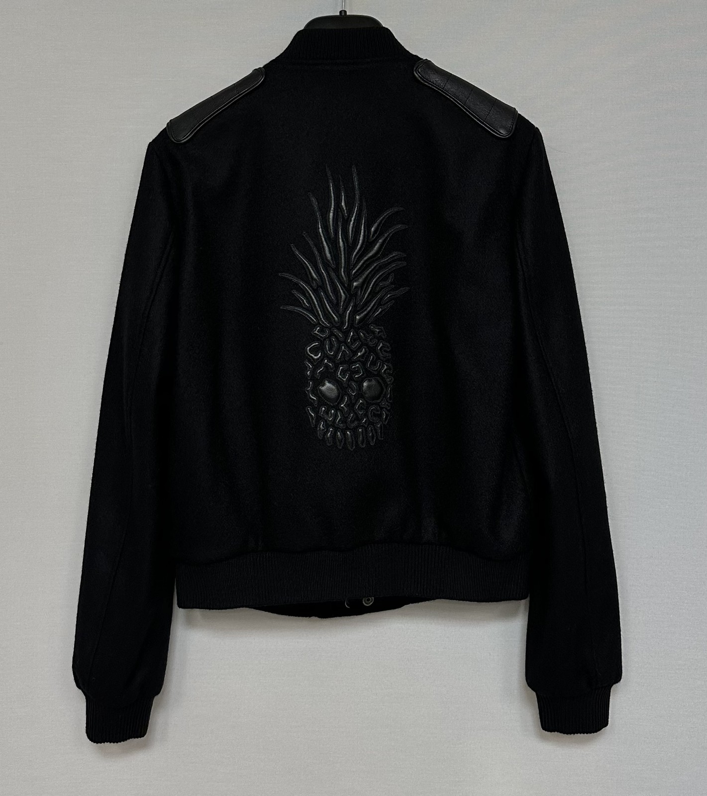 Giacca Bomber Saint Laurent Pannello Pelle Ananas Ricamato Lana 55 66