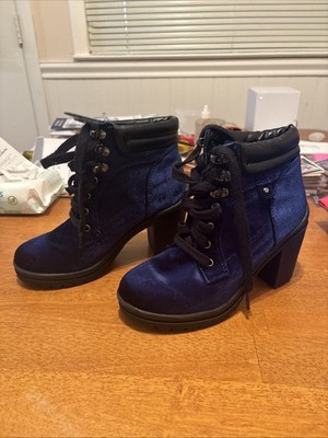 Joe Boxer Boots Women s Size 7 Allyn Blue Velvet Goth  Chunky Heel Ankle Shoes