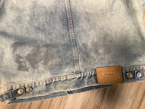 men polo vintage Jean jacket distressed fade stain large fair no tag MADE IN USA image 16