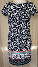 BANANA REPUBLIC Navy White Floral Shift DRESS Short Sleeve Stretch Office Summer