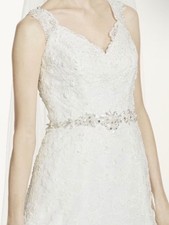 Oleg Cassini Beaded Lace Bridal Gown in White with Veil