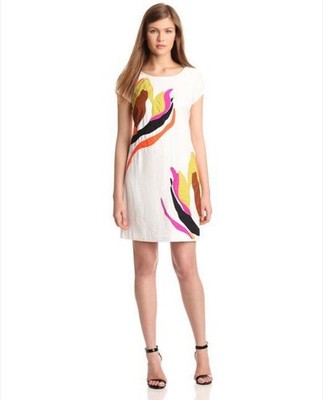NEW Miss Sixty Women's Lanier White Shift Dress Size 12 Colorful Party Cocktail