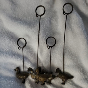 Brass Duck Bird Memo/Photo Holder Clip Set of 4 on Stems with Ring Tops