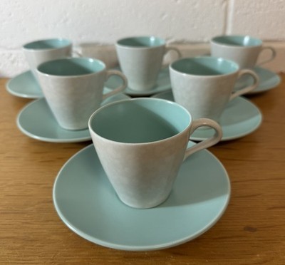 Poole Pottery Twintone Möwe grau & eisgrün 6x Tassen & Untertassen 