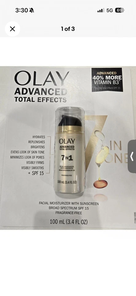Crema hidratante Olay Advanced Total Effects SPF15, 3,4 fl oz Foto 2 de 4