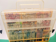 Vintage Crayola 72 Crayon Carry Case Yellow Plastic Storage Box w/ Used Crayons
