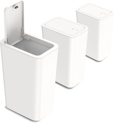 3 Pack 10L / 2.6 Gallon Small Trash Can with Lid, Bathroom Garbage Can with Pop-