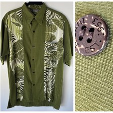 Iolani Shirt Mens Medium Hawaiian Green Palms Slight Discoloration