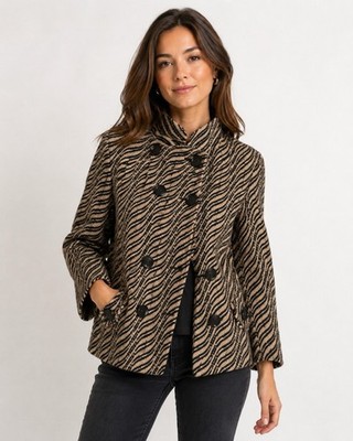 Milly of New York 100% Wool Black Ivory Textured Double-Breasted Jacket Coat 10