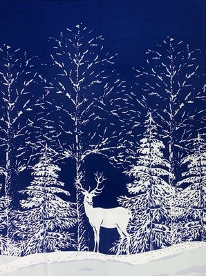 Stoff Sommersweat Panel Hirsch Reh blau weiß Skandi Kinderstoff French Terry