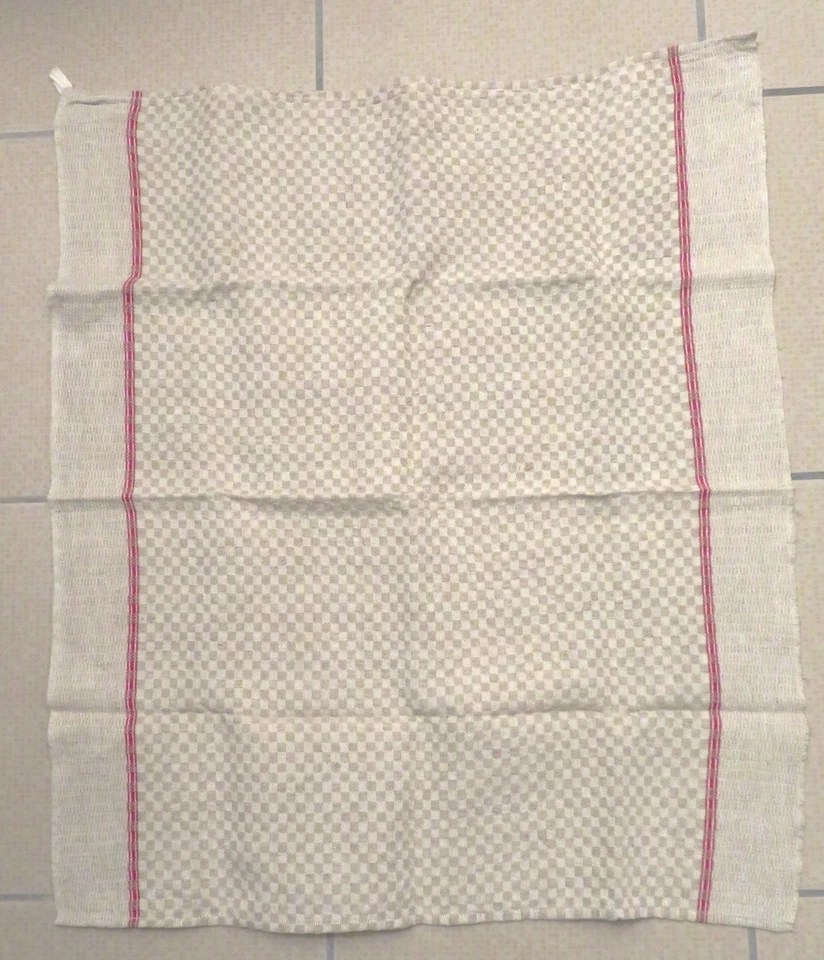 TORCHONS anciens LIN bis quadrillé LITEAUX ROUGES LOT 4 TORCHONS NEUFS - Photo 3/3