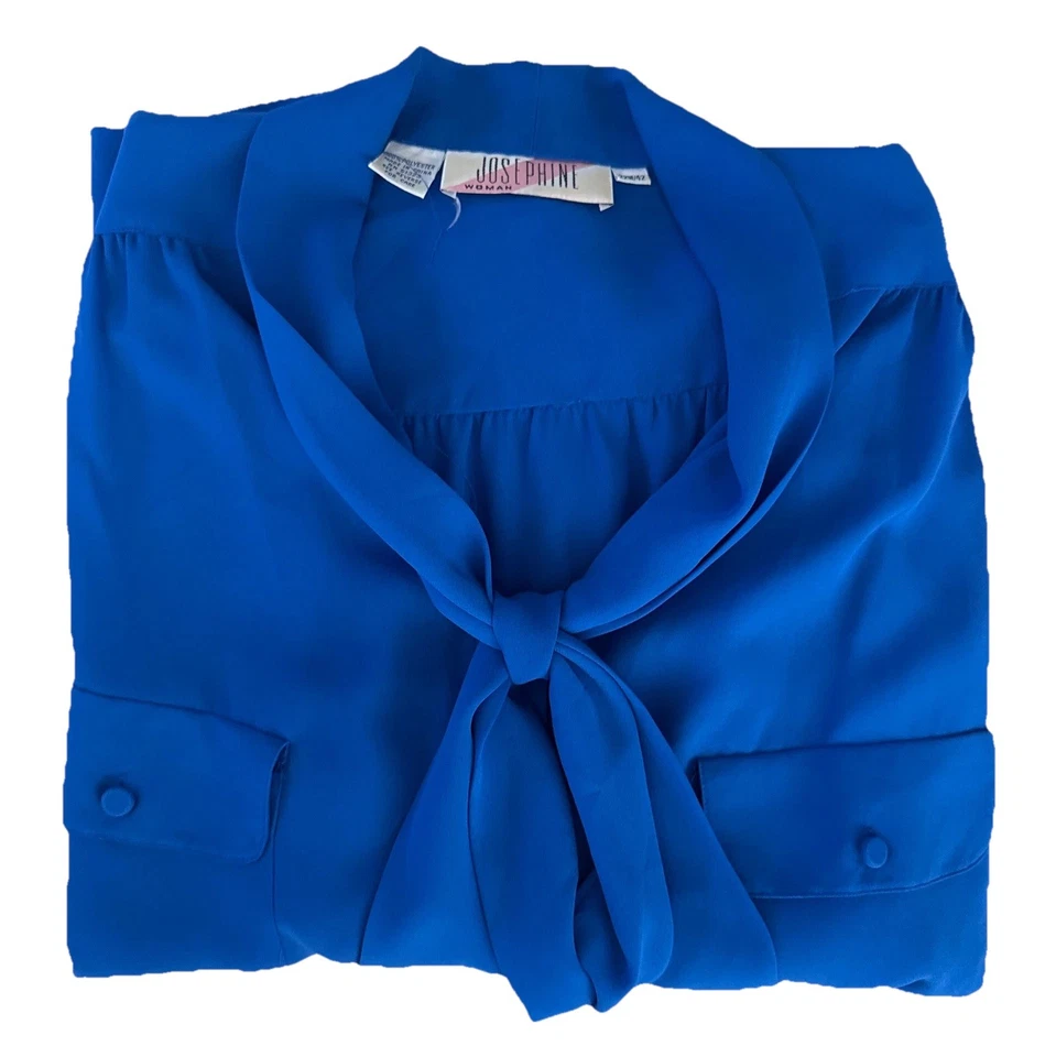 女式专业上衣衬衫 22 W 码蓝色领带长袖前口袋 — 第 2/4 张图片