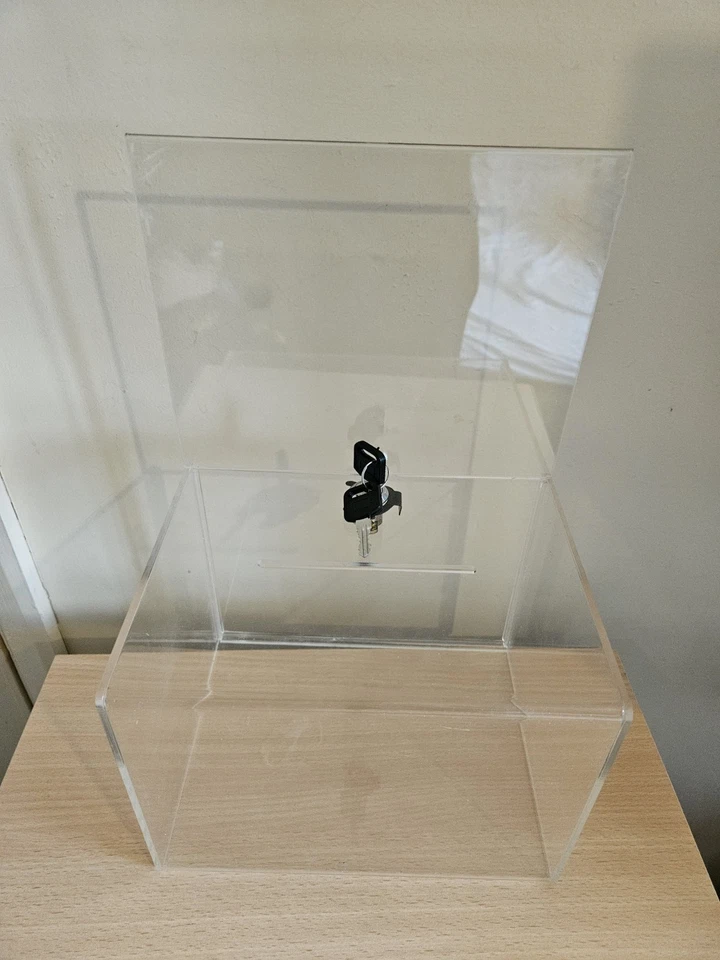 Wide Donation/ Ballot Box Lockable Suggestion Box Acrylic Box Large Display Area - Image 3 of 4