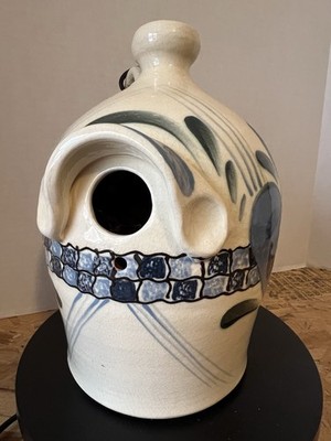 Very Rare Eldreth Pottery Birdhouse Jug 2012   Large 10.5  Stoneware Heart Motif
