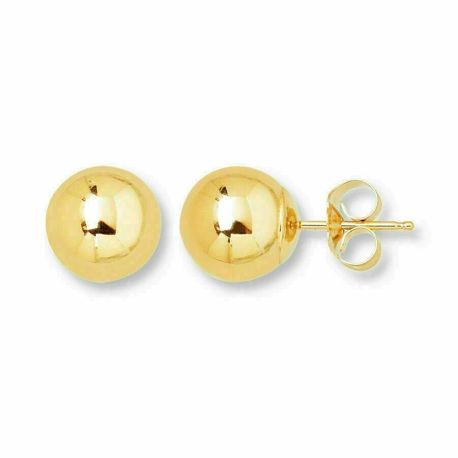 Pendientes de bola hueca ORO MACIZO REAL 14K tachuelas push-back 2-10 mm amarillo o blanco Foto 2 de 4