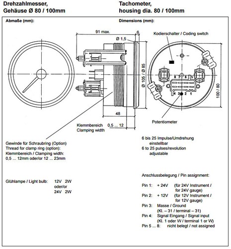 VDO Cockpit International Drehzahlmesser Anzeige 3000 RPM 80mm 24V 333-045-001G - Picture 4 of 4