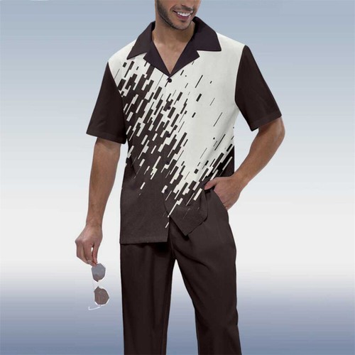 Herren Trainingsanzug 2-teiliges Set Kurzarm Knopf Hemden und Hosen Outfit Set - Bild 2 von 18