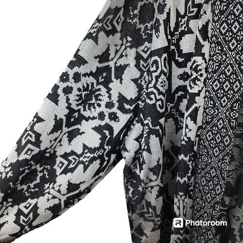 VTG TORI 2 Patterned Geometric Longline Knit Cardigan Duster Black Silver USA - Picture 8 of 14