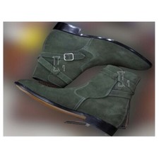 Handmade Men's High Ankle Green Suede Genuine Leather Boots Fashion Shoes, Sale!