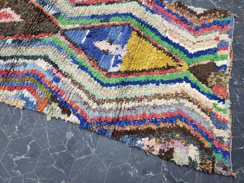 Moroccan Handmade Vintage Boucherouite Rug 2'6"x5' Berber Geometric Blue Carpet - Picture 8 of 12