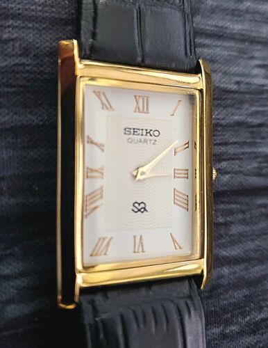 SQ Slim Dial New Batt & Movt Herren Gold Weiß Tank Dress Watch USA Verkäufer⌚ - Bild 5 von 6