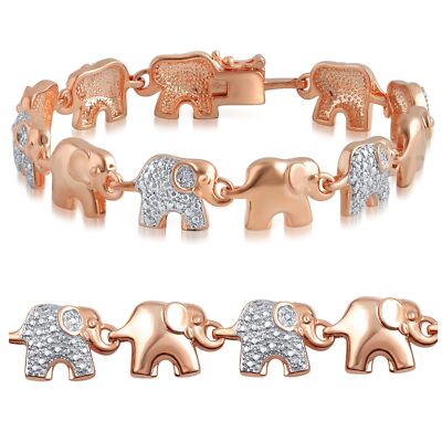 Elephant Round Cut Natural Diamond Link Tennis Bracelet in Rose