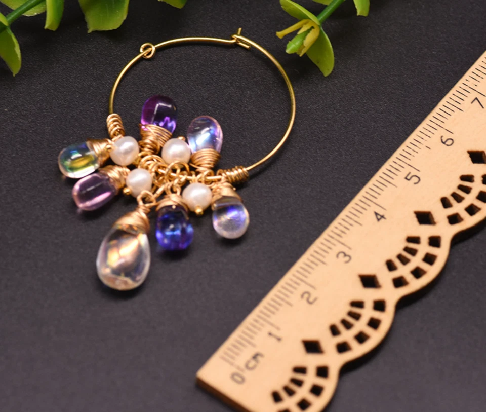 Natural Freshwater Pearl Earrings Bohemian Baroque Hoop Drop Dangle 925 Silver - Image 4 of 4